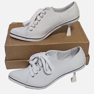 ZAC Zac Posen White Oxford Lace-Up Heels Canvas Pointed Toe